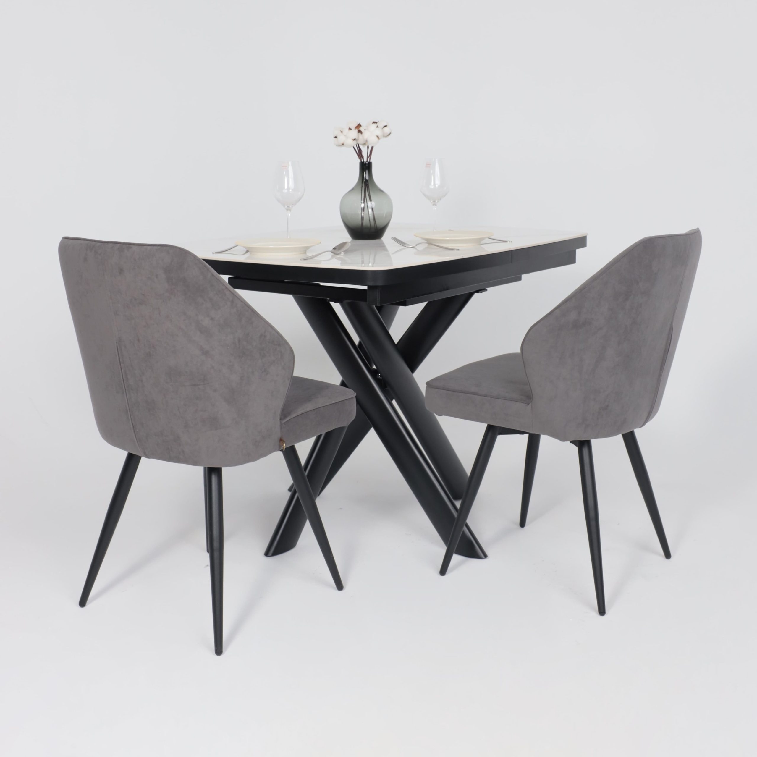 Стол LEONEL-110, раздвижной 110(145)х80, COROLLA WHITE GLOSS ST CER/Черный