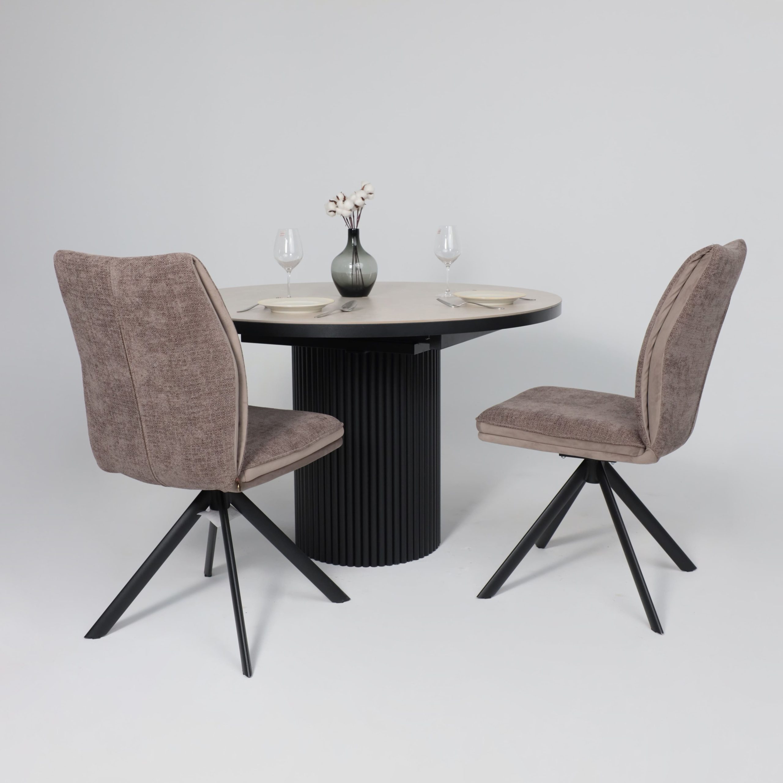 Стол ASKAR ROUND SLIDE-116, раздвижной круглый 116(156), BAYONA IVORY PREMIUM CER/Черный