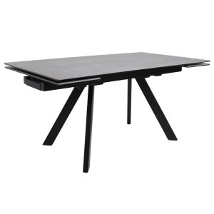 Стол МОНАКО NEW,керамика 0 кат. 1600(2240)*900, Камень серый Greys Grey/Черный матовый