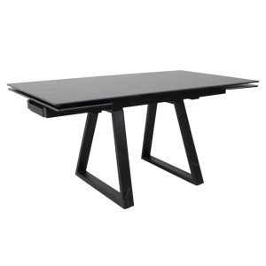 Стол МОНАКО NEW,керамика 0 кат. 1600(2240)*900, Камень черный Greys Black/Черный матовый, квадро