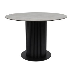 Стол РАУНД,керамика 2 кат. Д 1100, Камень белый Elyt pulido/ Черный матовый