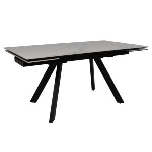 Стол МОНАКО NEW,керамика 0 кат. 1600(2240)*900, Камень белый Greys White/Черный матовый