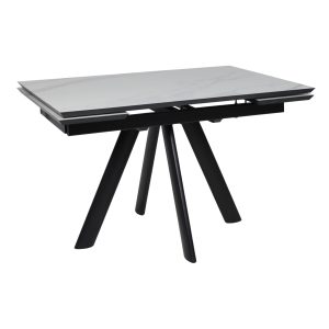 Стол JACK-120, раздвижной 120(30+30)х80, МРАМОР СВЕТЛЫЙ - COMPAKT CER/Черный