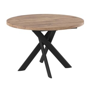 Стол RONALDO-120, круглый раздвижной 120(160), ДУБ ВЕЛЛИНГТОН/Черный