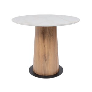 Стол AV 2317, МДФ+керамика, нераздвижной 900 белый, глянцевый CARLA LARKIN/черный+HPL Дуб Вотан